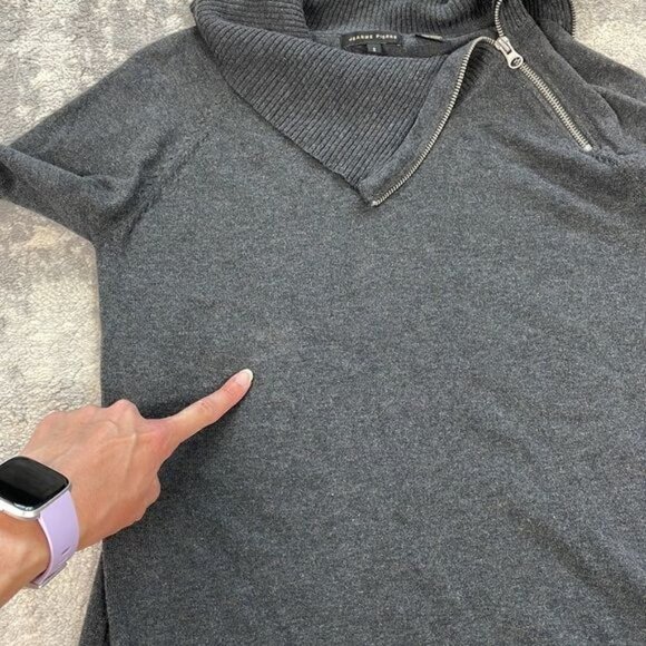 Jeanne Pierre Zip Cowl Neck Tunic Sweater Gray Front Pockets Sz S - Picture 11 of 11